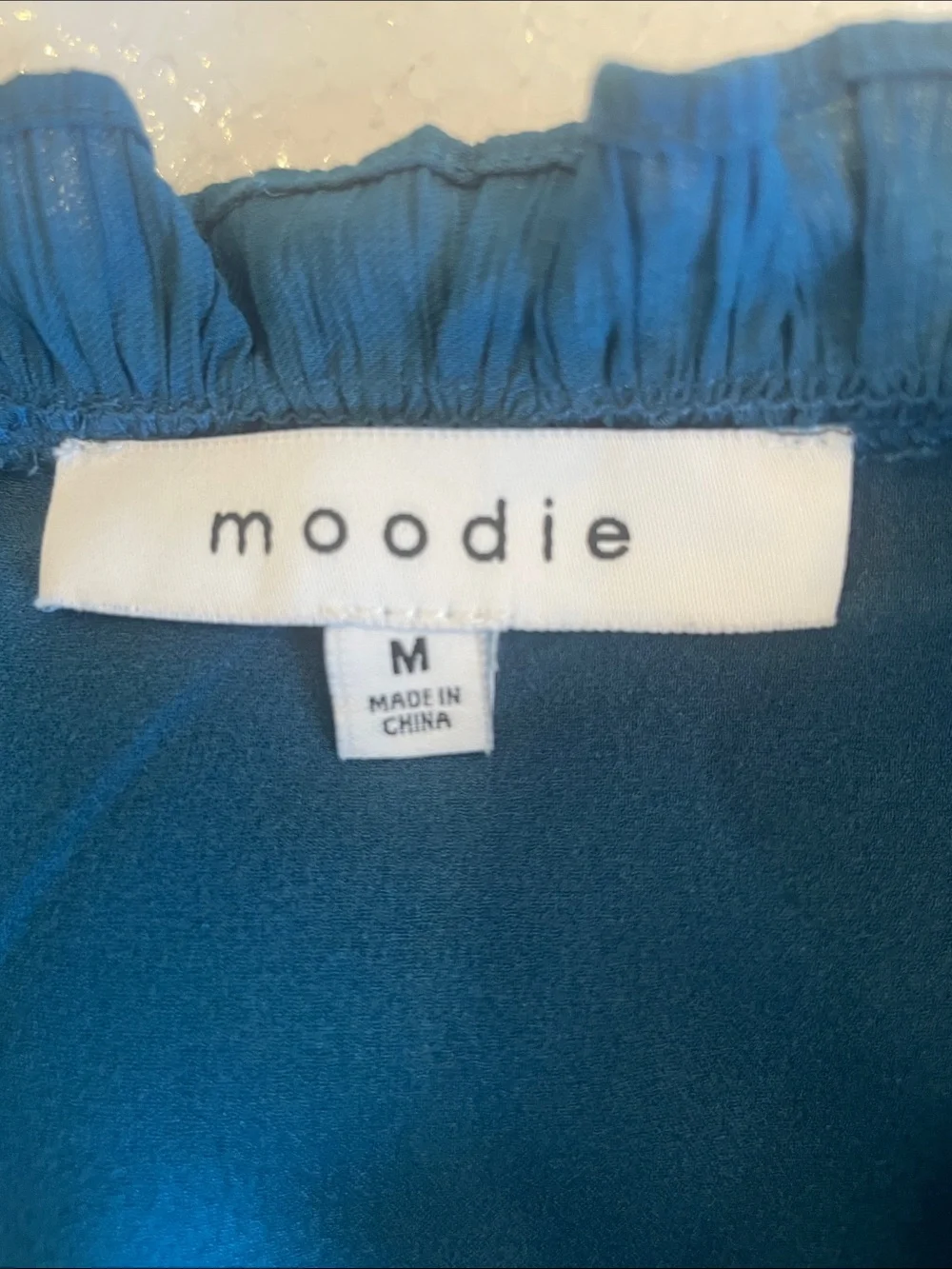 Moodie Teal Button-Front Tiered dress ruffles flutter sleeves women’s size M - Picture 11 of 14